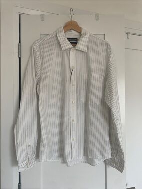Mens White Pinstripe Button-Up Shirt